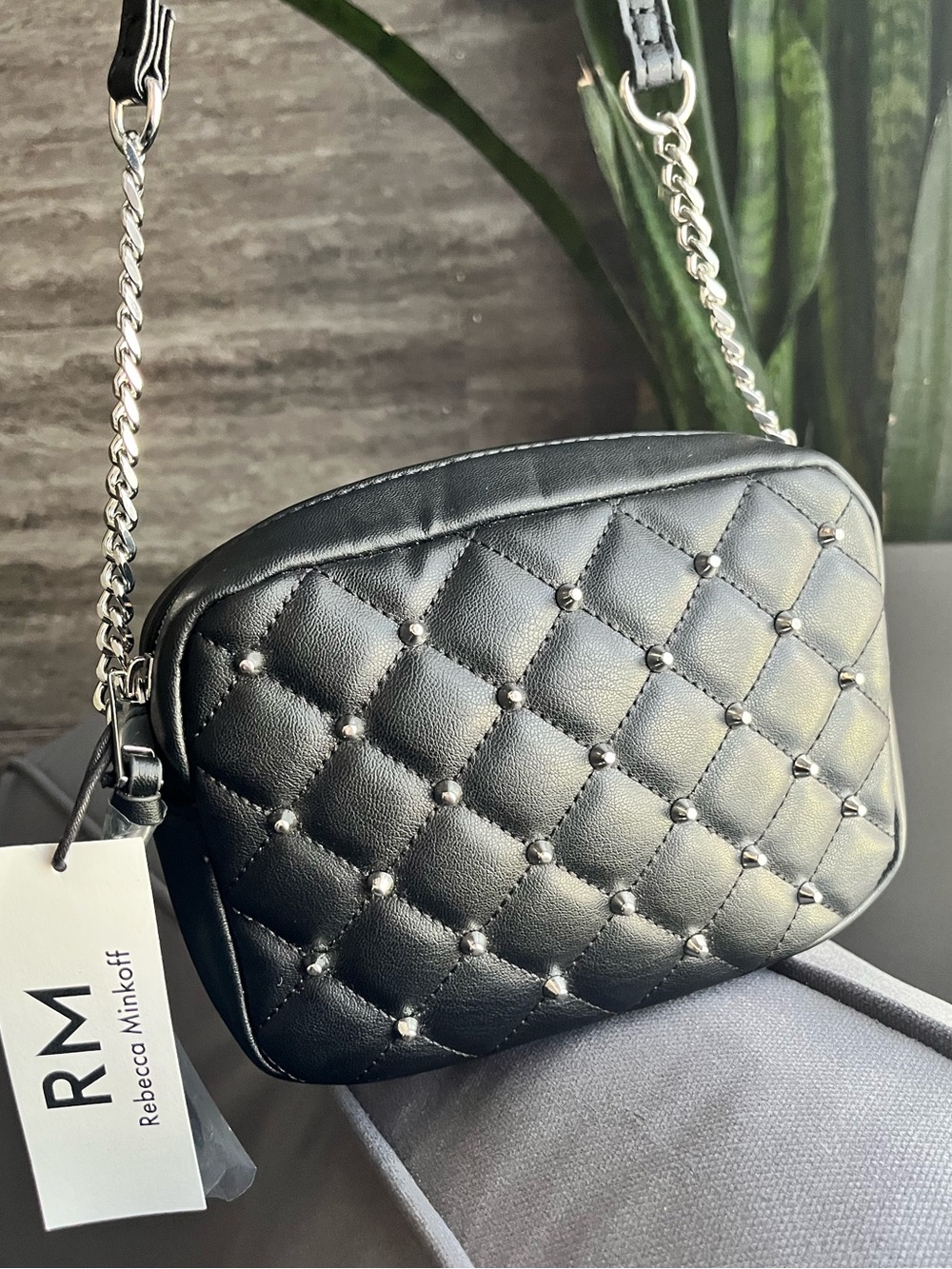 Rebecca Minkoff 💠 Diamond Quilt Studded Crossbody Bag BNWT Black Vegan Leather